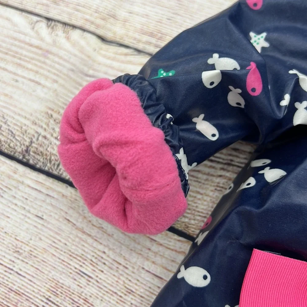 Gymboree Fish Pattern Navy Pink Fleece Lined Raincoat Size 6 to 12 Months